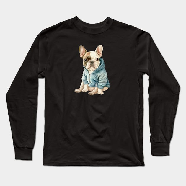 Cute French bulldog wearing jacket no text Long Sleeve T-Shirt by artsytee